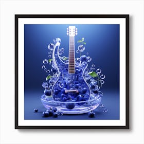 Blue Guitar In Water Art Print