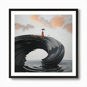 Woman Standing On A Wave Art Print