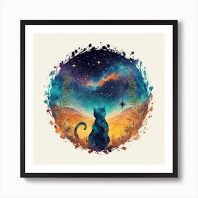 Cat In The Night Sky Art Print