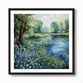 Nature's Palette: Monet's Irises in Brushstroke Art Print