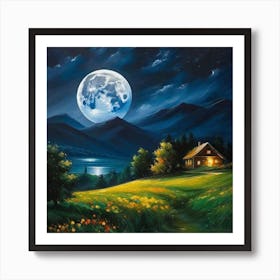 Full Moon Over The Lake Art Print