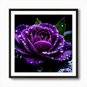 Purple Rose With Water Droplets Art Print