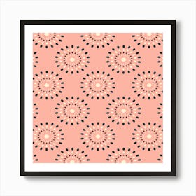 SPLASH Mid-Century Modern Retro Abstract Dot Geometric in Vintage Black White on Pink Art Print