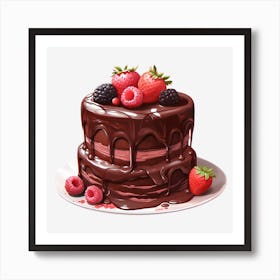 Chocolate Cake With Berries 3 Art Print