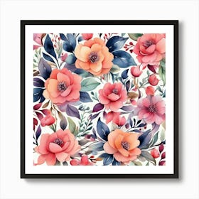 Watercolor Floral Pattern Art Print 4 Art Print