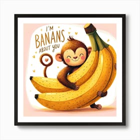 Bananas About You - monkey illustration Art Print