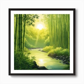 A Stream In A Bamboo Forest At Sun Rise Square Composition 110 Art Print