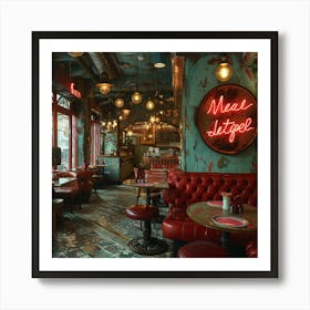 Red Velvet Booths In A Restaurant Art Print