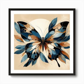 Modern Abstract Butterfly in Blue & Cream III Art Print