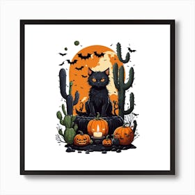 Halloween Black Cat Art Print