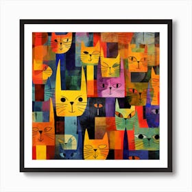 Maraclemente Cats Painting Style Of Paul Klee Seamless Art Print