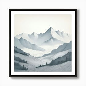 Mountain Ranges Simple Pencil Outlines Of Mountain Art Print