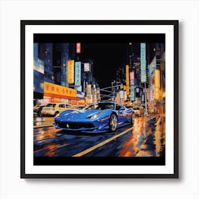Blue Ferrari in the city Art Print