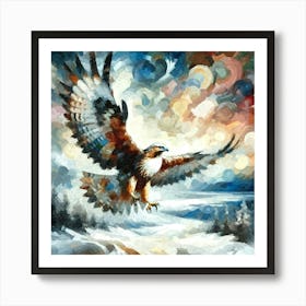 Oil Texture Abstract Hawk In Winter Sky Art Print