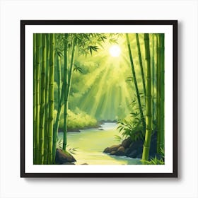 A Stream In A Bamboo Forest At Sun Rise Square Composition 125 Art Print