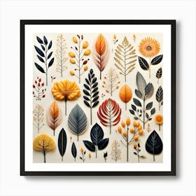 Elegant 3D Paper Art | Fall-Inspired Botanical Wall Decor | Handcrafted Leaf & Floral Sculpture for Home Styling Art Print