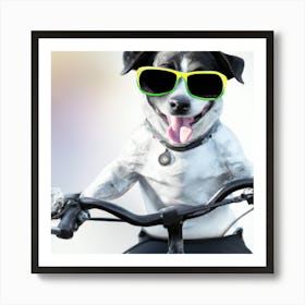 Black And White Jack Russel Riding Bicycle Art Print