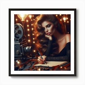 Beautiful Woman With Camera Art Print