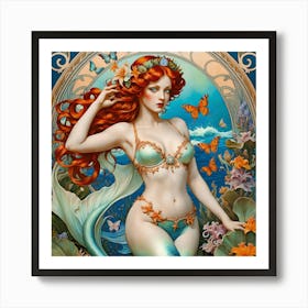 The Mermaid And The Butterfly Art Print