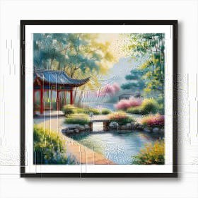 Water Color Oil Painting Of A Tranquil Zhen Garden 4 Poster