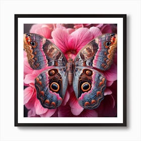 Butterfly On Pink Flowers 2 Art Print