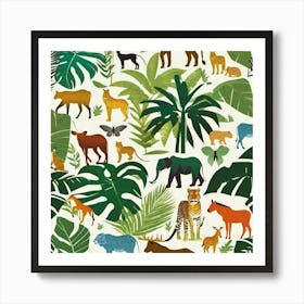 Jungle animals palm tree Art Print