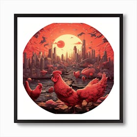 Rooster City Art Print