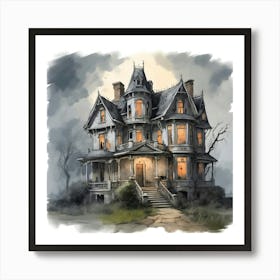 Haunted House Oil Painting Art Print