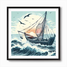 Boat in Rough Waters Art Print