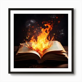 Book On Fire, An Open Book With A Bright Flame Rising From It Symbolizing The Enlightening Power Of Knowledge 1 Art Print