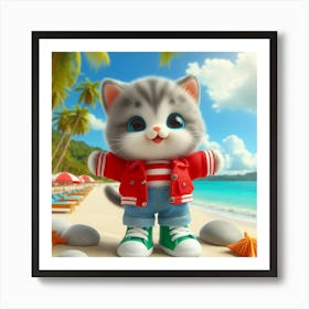 Cute Cat On The Beach Art Print