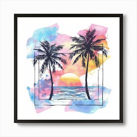 Sunset With Palm Trees 3 Art Print