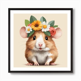 Floral Baby Hamster Nursery Illustration (1) Art Print