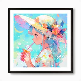 Anime Girl Drinking A Drink 1 Art Print