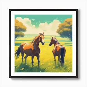 Two Horses In A Field 1 Art Print