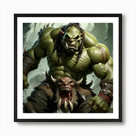 Orc Warrior Fantasy Brutal Savage Strong Aggressive Tribal Barbaric Fierce Monster Green (2) Póster