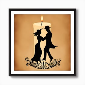 Silhouette Of Couple Dancing Art Print