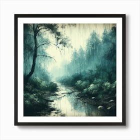 Rainy Forest Creek by dee Art Print