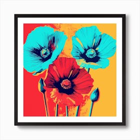 Andy Warhol Style Pop Art Flowers Poppy 4 Square Art Print