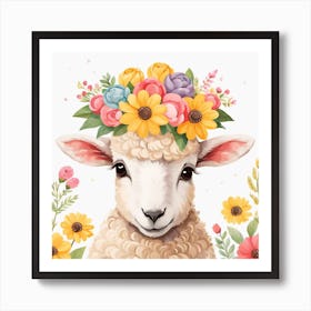 Floral Baby Sheep Nursery Illustration (31) Art Print