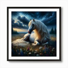 White Horse In The Meadow Art Print