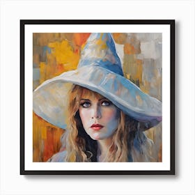 The White Witch - Stevie Beautiful Nicks in a Witchy Hat Free Spirits and Hippies Bohemian Lover Boho Gypsy Oil Painting Witches Everywhere Art Print