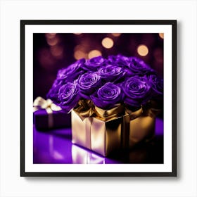 Purple Roses In A Gift Box 1 Art Print