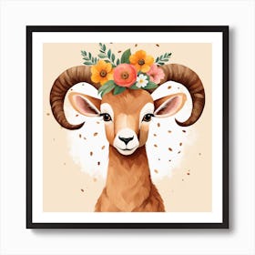 Floral Baby Ibex Nursery Illustration (24) Art Print