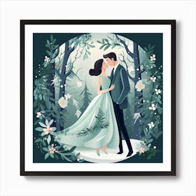 Wedding Couple In The Forest Art Print