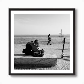 On The Lisbon Waterfront Square Art Print