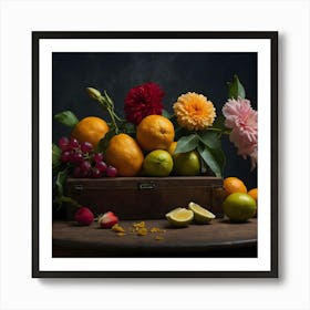 Fresh Fruit And Flowers Art Print