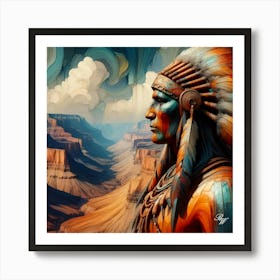 Native American Statue Overlooking Grand Canyon 2 Copy Art Print