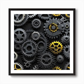 Gears On Black Background 10 Art Print