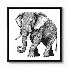 Line Art elephant 3 Art Print